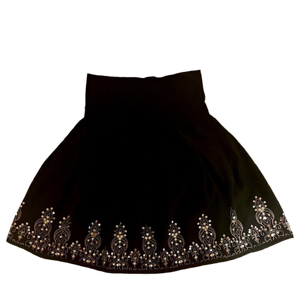 S/M Duet Women Skirt Black Embroidered Hem Sparkly Beads Stretchy Waist Summer
